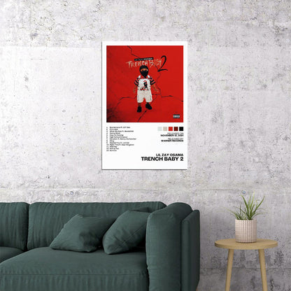 Lil Zay Osama Trench Baby 2 Album Cover Music Poster Rap Home Decor For Living Room Hip-Hop Aesthetic Rapper Album Wall Art Records Poster Wall Decor For Bedroom - xonomax
