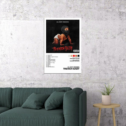 Lil Zay Osama Trench Baby Album Cover Music Poster Rap Home Decor For Living Room Hip-Hop Aesthetic Rapper Album Wall Art Records Poster Wall Decor For Bedroom