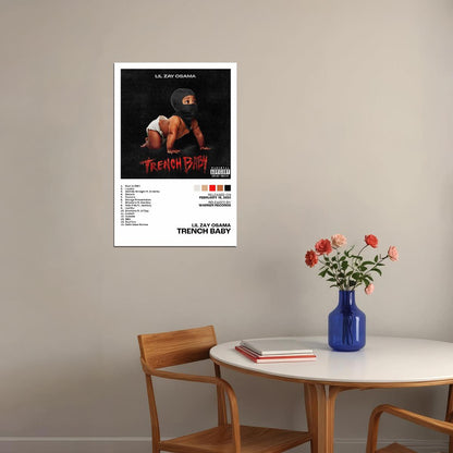 Lil Zay Osama Trench Baby Album Cover Music Poster Rap Home Decor For Living Room Hip-Hop Aesthetic Rapper Album Wall Art Records Poster Wall Decor For Bedroom