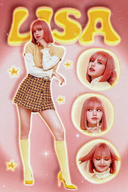 Lisa Blackpink Poster Yellow Aesthetic Wall Art Kpop Idol Trendy Korean Pop Room Decor Y2k Style Print Kpop Merch Gift Idea For Fans Cute Girls Bedroom Wall Decor Poster