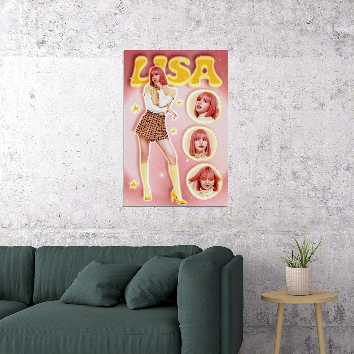 Lisa Blackpink Poster Yellow Aesthetic Wall Art Kpop Idol Trendy Korean Pop Room Decor Y2k Style Print Kpop Merch Gift Idea For Fans Cute Girls Bedroom Wall Decor Poster