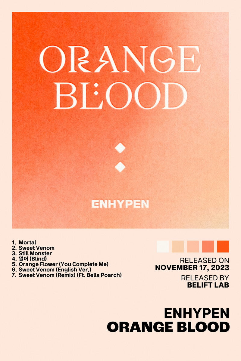 Enhypen Orange Blood Album Cover Music Poster K-pop Home Decor For Living Room Aesthetic Kpop Boy Girl Group Cover Trendy Korean Dorm Wall Art - xonomax