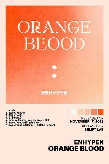 Enhypen Orange Blood Album Cover Music Poster K-pop Home Decor For Living Room Aesthetic Kpop Boy Girl Group Cover Trendy Korean Dorm Wall Art - xonomax