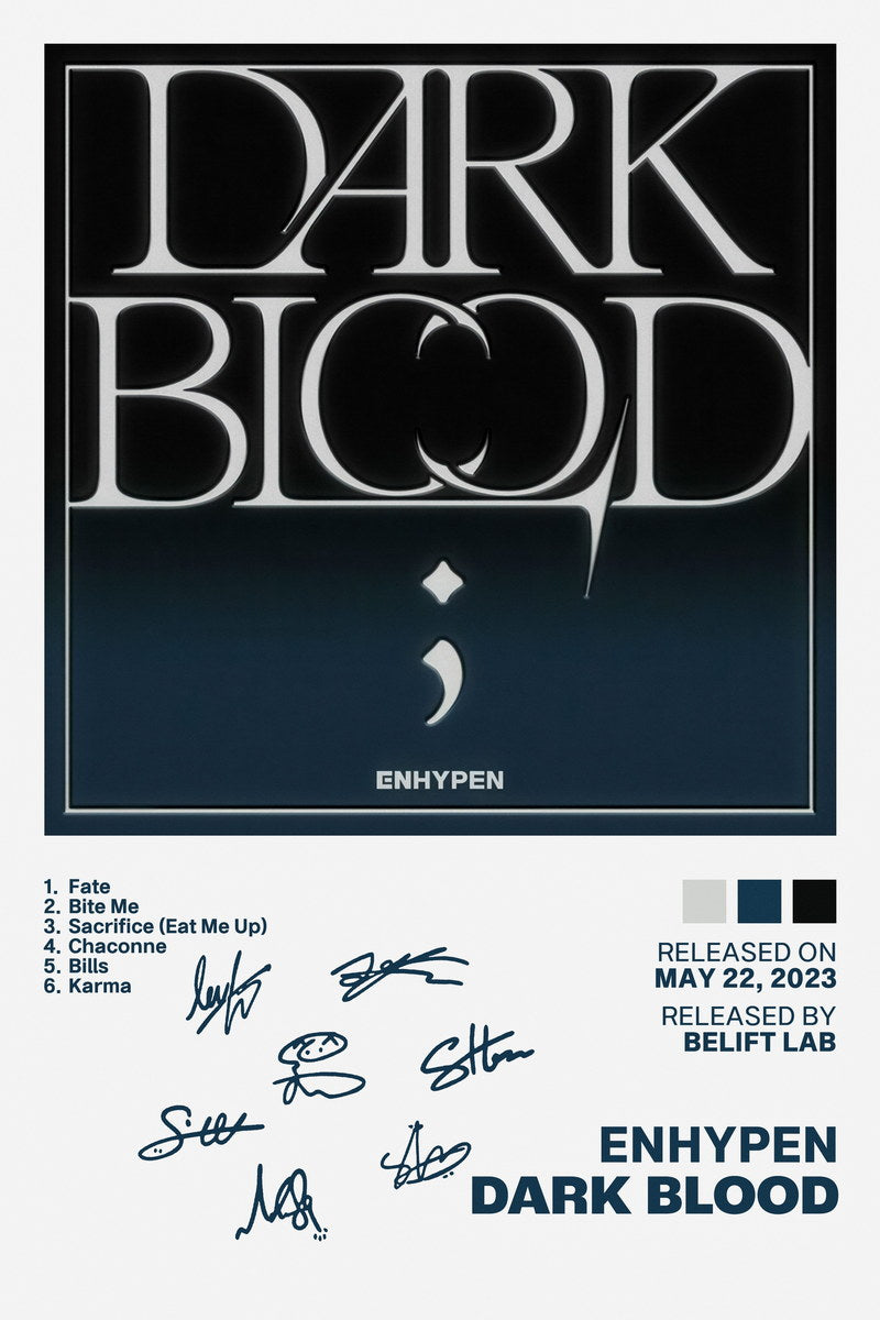 Enhypen Dark Blood Album Cover Music Poster K-pop Home Decor For Living Room Aesthetic Kpop Boy Girl Group Cover Trendy Korean Dorm Wall Art - xonomax
