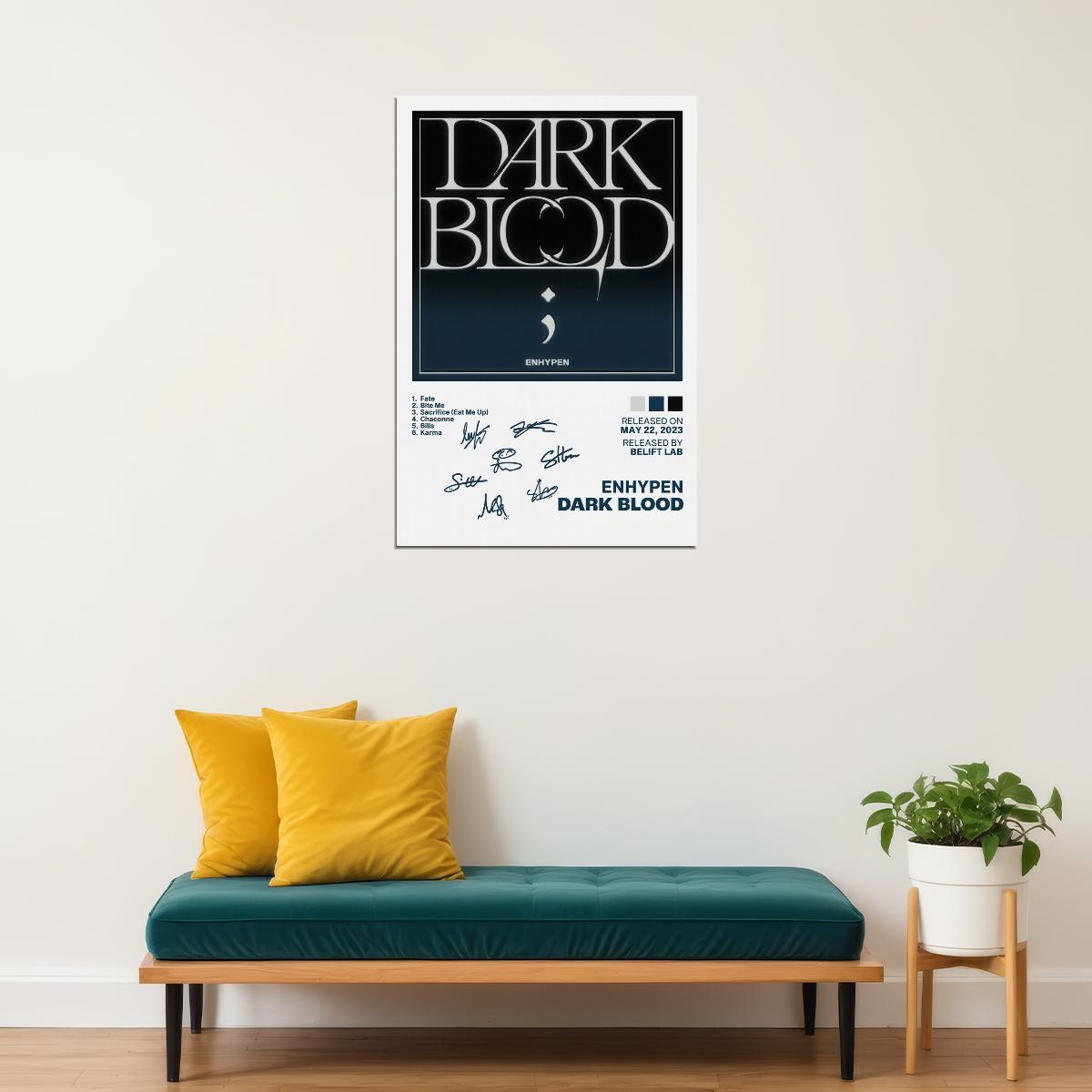 Enhypen Dark Blood Album Cover Music Poster K-pop Home Decor For Living Room Aesthetic Kpop Boy Girl Group Cover Trendy Korean Dorm Wall Art - xonomax