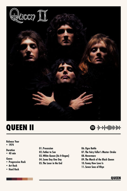 Queen Queen Ii Album Cover Music Poster Rock Wall Art Home Decor for Living Room Vintage Rock Band Aesthetic Classic Rock Music Print Retro Legendary Band - xonomax