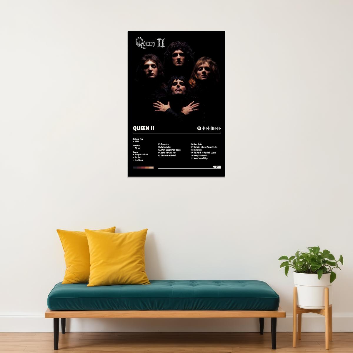 Queen Queen Ii Black Album Cover Music Poster Rock Wall Art Home Decor for Living Room Vintage Rock Band Aesthetic Classic Rock Music Print Retro Legendary Band - xonomax