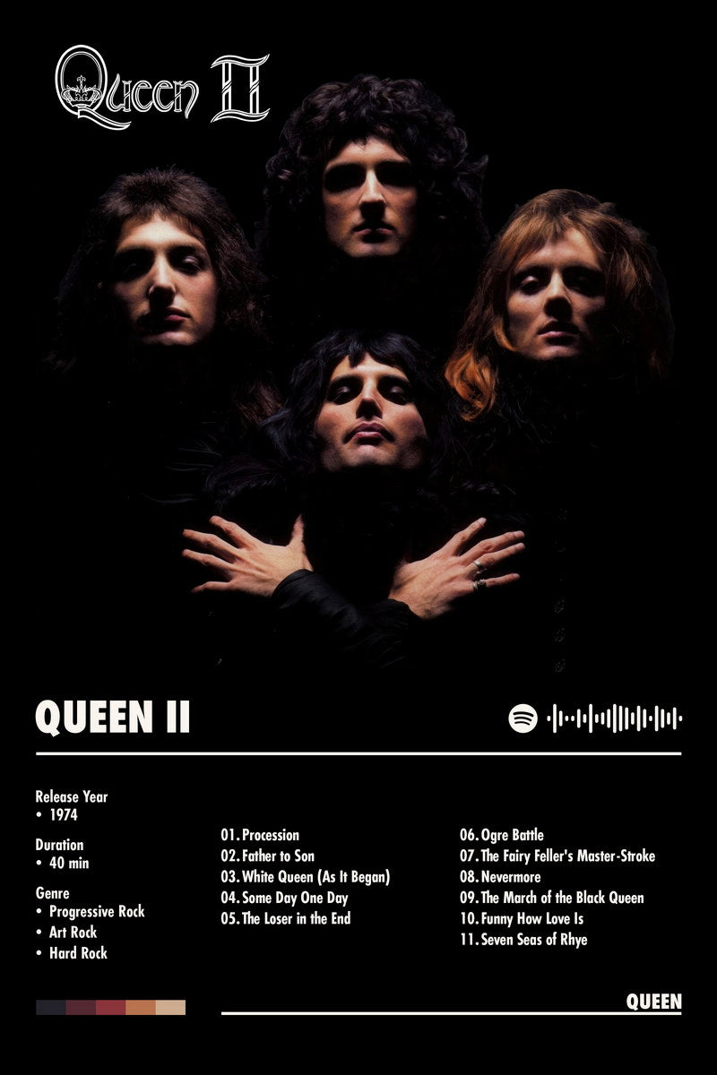 Queen Queen Ii Black Album Cover Music Poster Rock Wall Art Home Decor for Living Room Vintage Rock Band Aesthetic Classic Rock Music Print Retro Legendary Band - xonomax