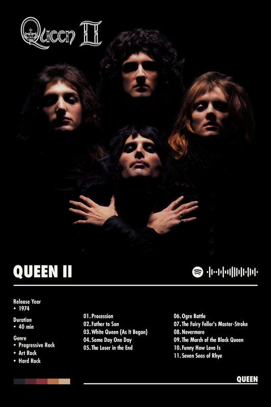 Queen Queen Ii Black Album Cover Music Poster Rock Wall Art Home Decor for Living Room Vintage Rock Band Aesthetic Classic Rock Music Print Retro Legendary Band - xonomax