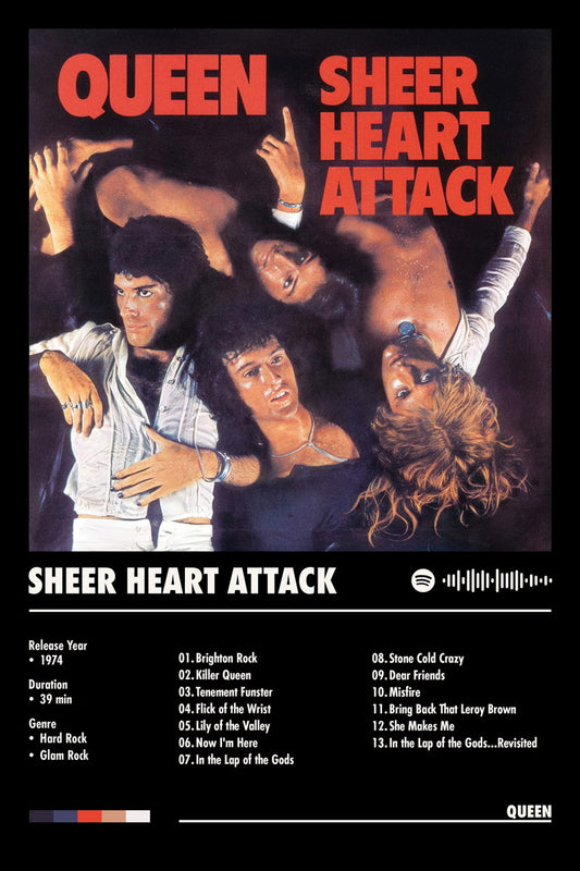 Queen Sheer Heart Attack Black Album Cover Music Poster Rock Wall Art Home Decor for Living Room Vintage Rock Band Aesthetic Classic Rock Music Print Retro Legendary Band - xonomax