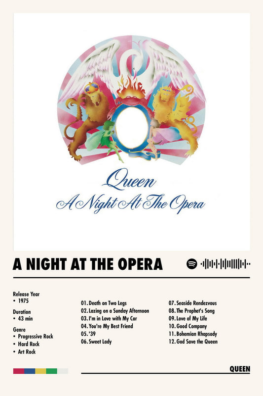 Queen A Night at the Opera Album Cover Music Poster Rock Wall Art Home Decor for Living Room Vintage Rock Band Aesthetic Classic Rock Music Print Retro Legendary Band - xonomax