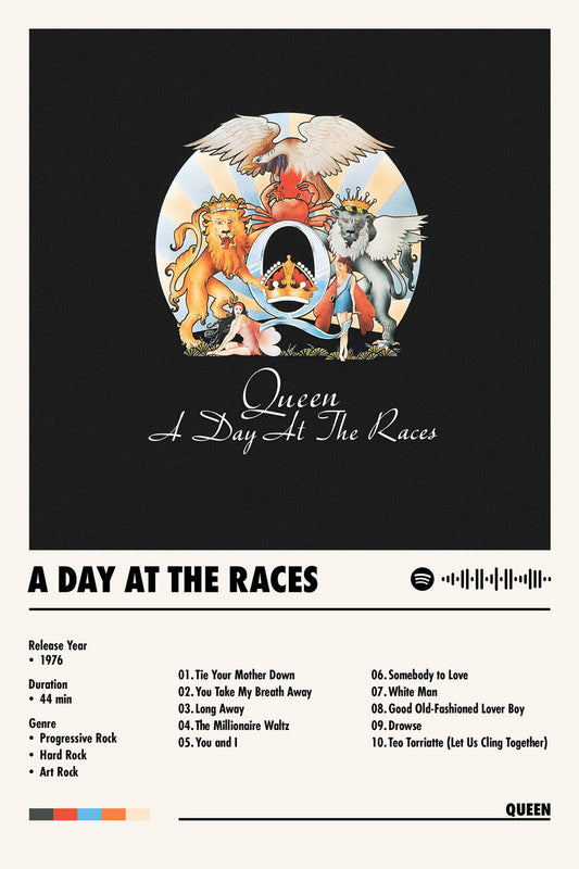 Queen A Day at the Races Album Cover Music Poster Rock Wall Art Home Decor for Living Room Vintage Rock Band Aesthetic Classic Rock Music Print Retro Legendary Band - xonomax