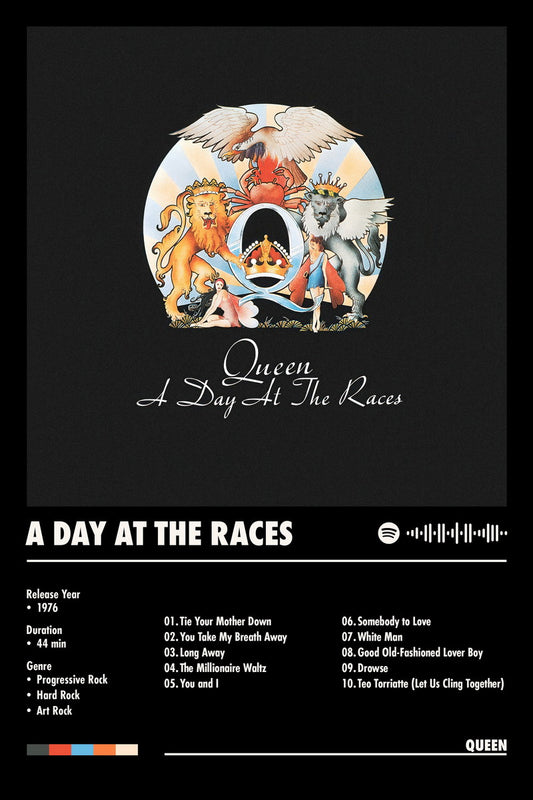 Queen A Day at the Races Black Album Cover Music Poster Rock Wall Art Home Decor for Living Room Vintage Rock Band Aesthetic Classic Rock Music Print Retro Legendary Band - xonomax