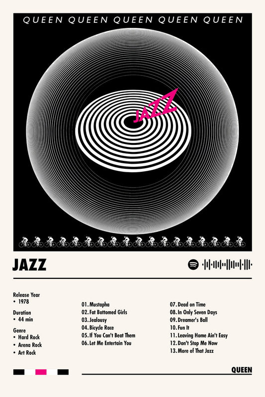 Queen Jazz Album Cover Music Poster Rock Wall Art Home Decor for Living Room Vintage Rock Band Aesthetic Classic Rock Music Print Retro Legendary Band - xonomax