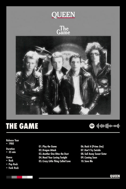 Queen The Game Black Album Cover Music Poster Rock Wall Art Home Decor for Living Room Vintage Rock Band Aesthetic Classic Rock Music Print Retro Legendary Band - xonomax