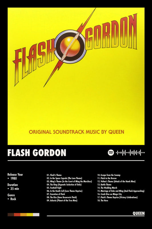 Queen Flash Gordon Black Album Cover Music Poster Rock Wall Art Home Decor for Living Room Vintage Rock Band Aesthetic Classic Rock Music Print Retro Legendary Band - xonomax