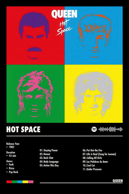 Queen Hot Space Black Album Cover Music Poster Rock Wall Art Home Decor for Living Room Vintage Rock Band Aesthetic Classic Rock Music Print Retro Legendary Band - xonomax