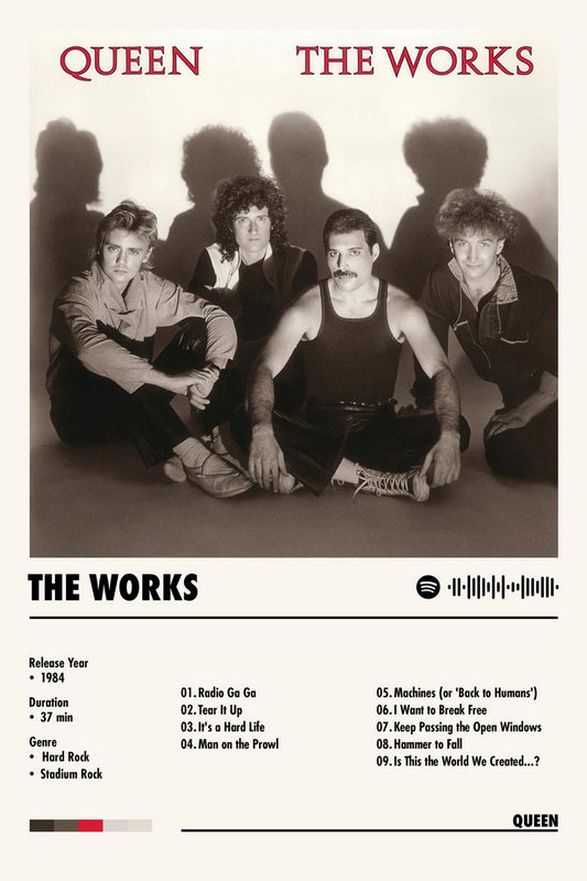 Queen The Works Album Cover Music Poster Rock Wall Art Home Decor for Living Room Vintage Rock Band Aesthetic Classic Rock Music Print Retro Legendary Band - xonomax