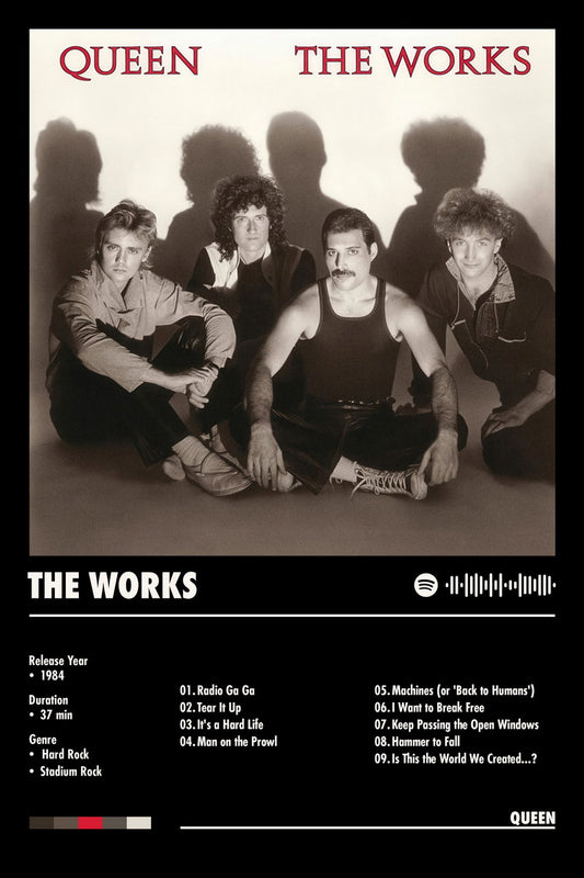 Queen The Works Black Album Cover Music Poster Rock Wall Art Home Decor for Living Room Vintage Rock Band Aesthetic Classic Rock Music Print Retro Legendary Band - xonomax