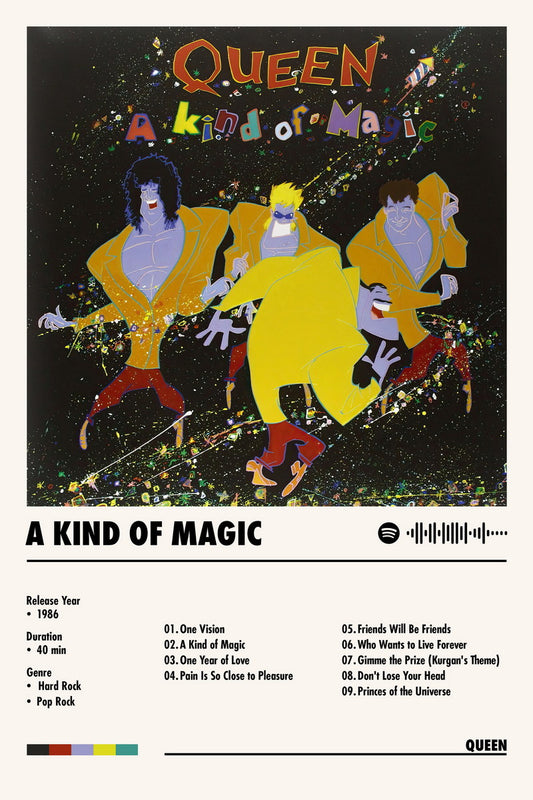 Queen A Kind of Magic Album Cover Music Poster Rock Wall Art Home Decor for Living Room Vintage Rock Band Aesthetic Classic Rock Music Print Retro Legendary Band - xonomax