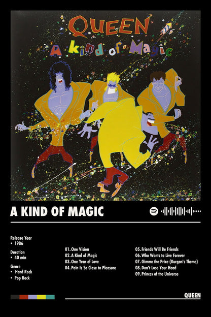 Queen A Kind of Magic Black Album Cover Music Poster Rock Wall Art Home Decor for Living Room Vintage Rock Band Aesthetic Classic Rock Music Print Retro Legendary Band - xonomax