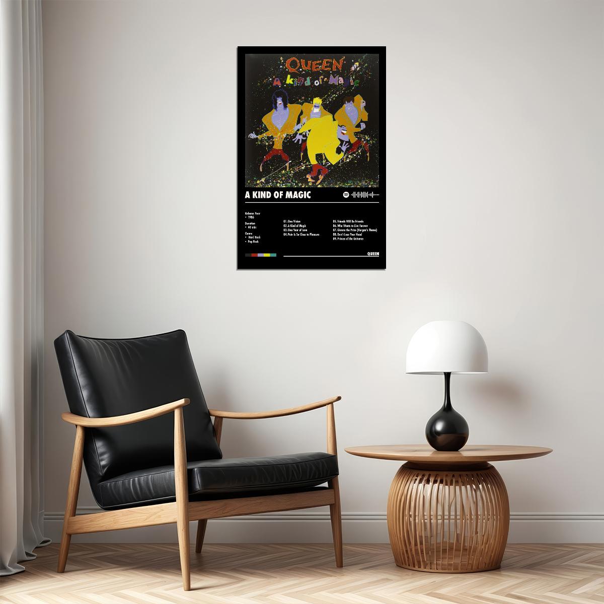 Queen A Kind of Magic Black Album Cover Music Poster Rock Wall Art Home Decor for Living Room Vintage Rock Band Aesthetic Classic Rock Music Print Retro Legendary Band - xonomax