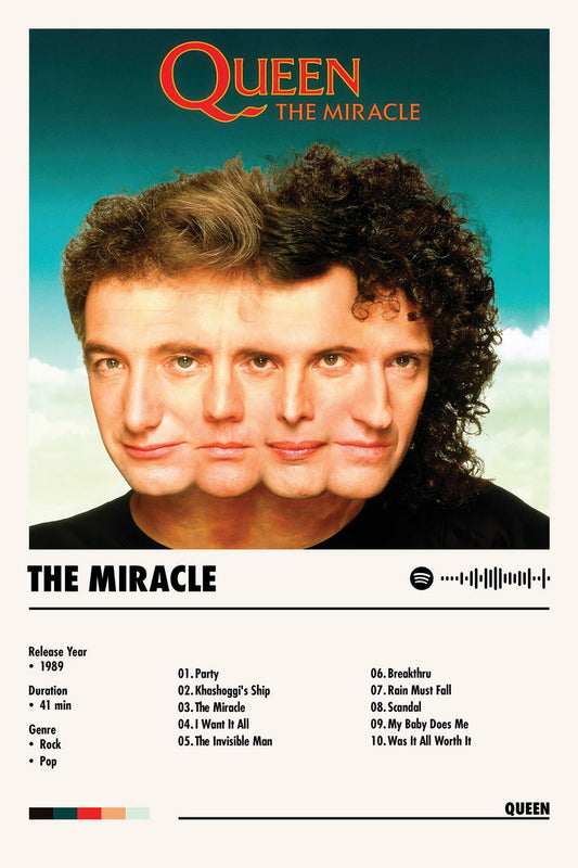 Queen The Miracle Album Cover Music Poster Rock Wall Art Home Decor for Living Room Vintage Rock Band Aesthetic Classic Rock Music Print Retro Legendary Band - xonomax