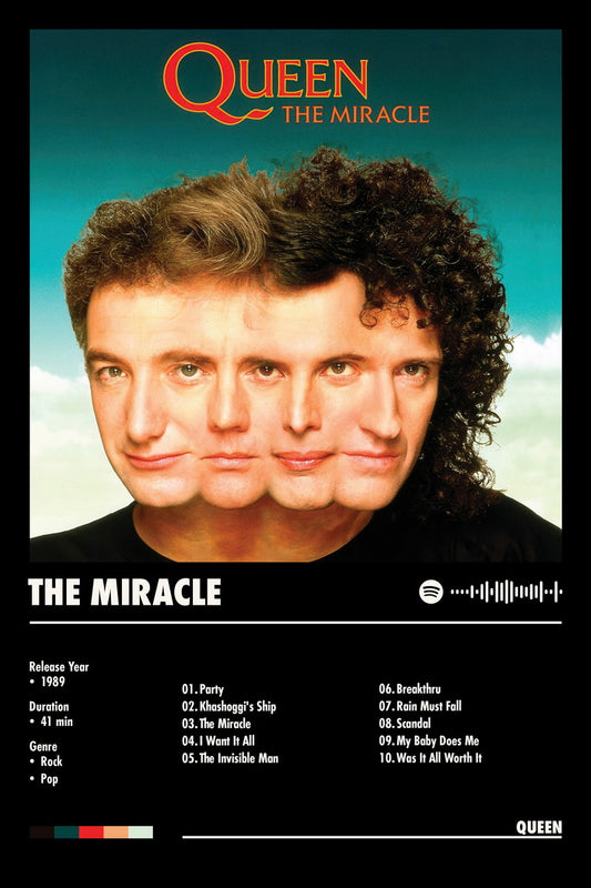 Queen The Miracle Black Album Cover Music Poster Rock Wall Art Home Decor for Living Room Vintage Rock Band Aesthetic Classic Rock Music Print Retro Legendary Band - xonomax