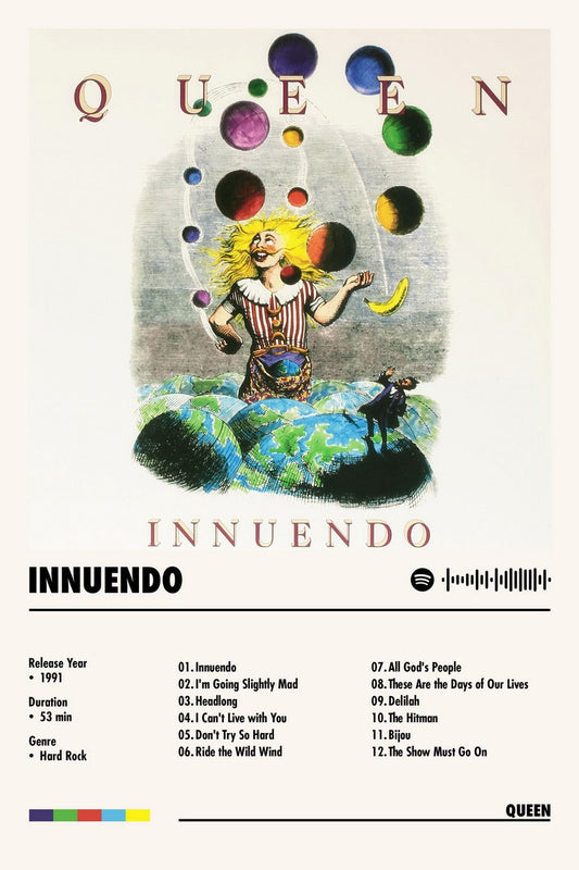 Queen Innuendo Album Cover Music Poster Rock Wall Art Home Decor for Living Room Vintage Rock Band Aesthetic Classic Rock Music Print Retro Legendary Band - xonomax