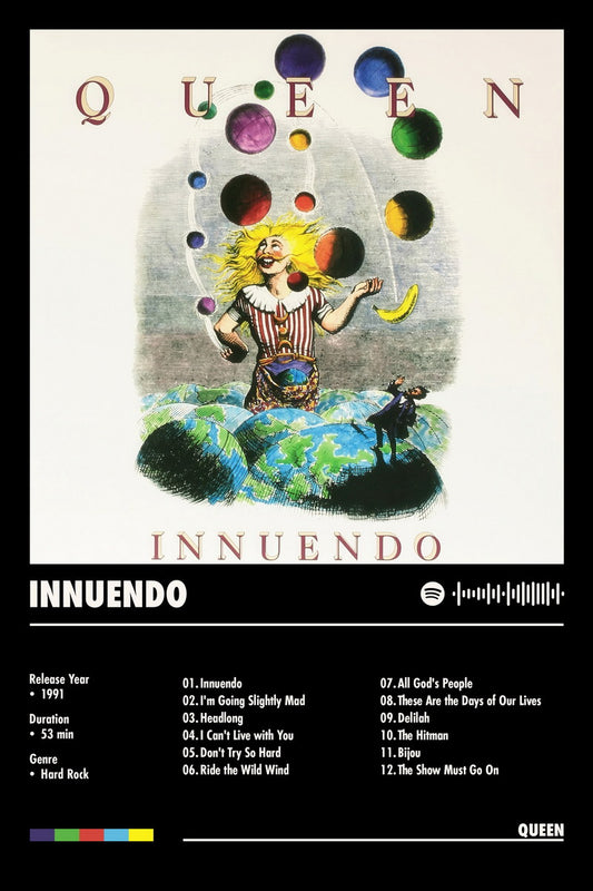 Queen Innuendo Black Album Cover Music Poster Rock Wall Art Home Decor for Living Room Vintage Rock Band Aesthetic Classic Rock Music Print Retro Legendary Band - xonomax