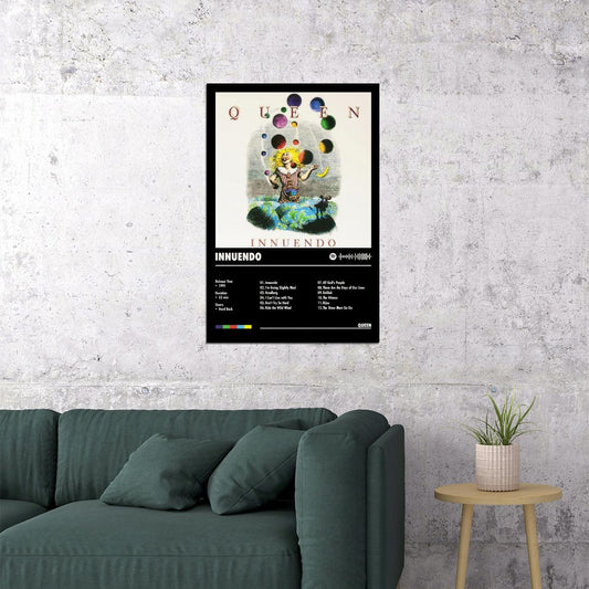 Queen Innuendo Black Album Cover Music Poster Rock Wall Art Home Decor for Living Room Vintage Rock Band Aesthetic Classic Rock Music Print Retro Legendary Band - xonomax