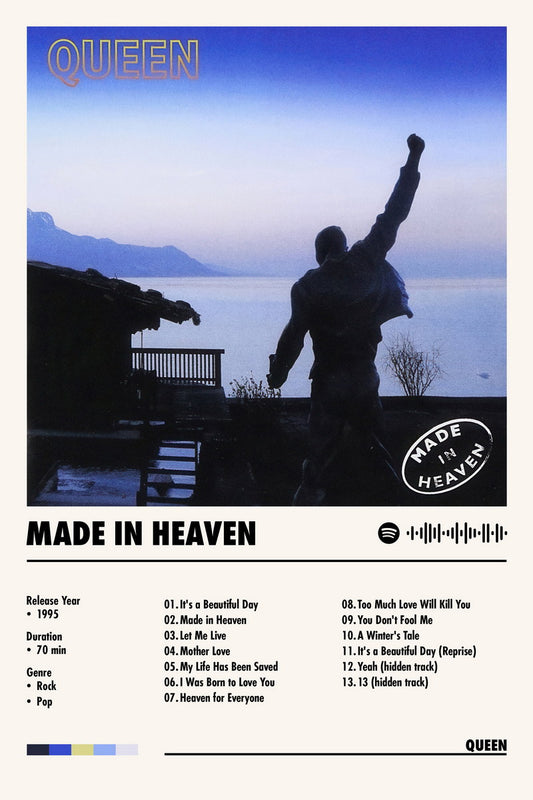 Queen Made in Heaven Album Cover Music Poster Rock Wall Art Home Decor for Living Room Vintage Rock Band Aesthetic Classic Rock Music Print Retro Legendary Band - xonomax