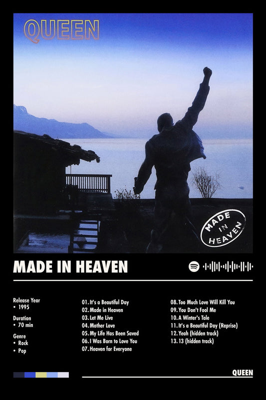 Queen Made in Heaven Black Album Cover Music Poster Rock Wall Art Home Decor for Living Room Vintage Rock Band Aesthetic Classic Rock Music Print Retro Legendary Band - xonomax