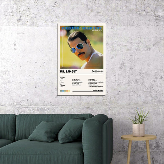 Freddie Mercury Mr. Bad Guy Album Cover Music Poster Rock Wall Art Home Decor for Living Room Vintage Rock Band Aesthetic Classic Rock Music Print Retro Legendary Band - xonomax