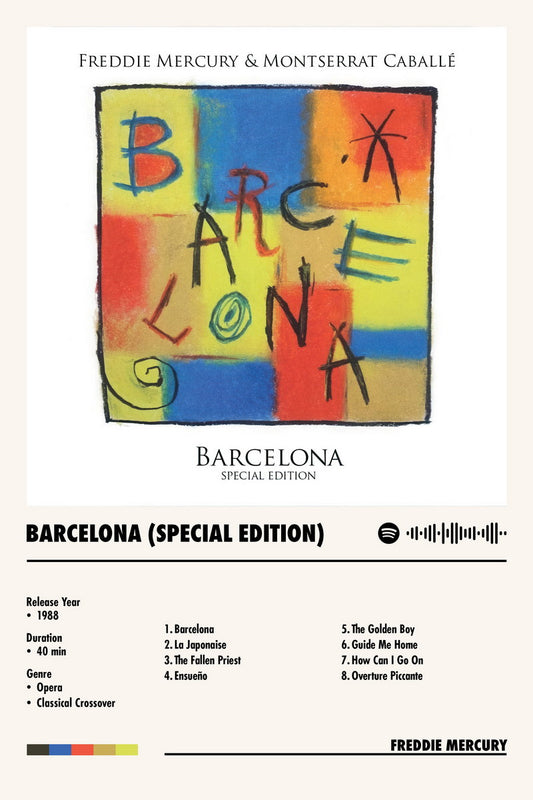 Freddie Mercury Barcelona Album Cover Music Poster Rock Wall Art Home Decor for Living Room Vintage Rock Band Aesthetic Classic Rock Music Print Retro Legendary Band - xonomax