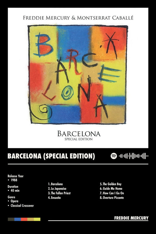 Freddie Mercury Barcelona Black Album Cover Music Poster Rock Wall Art Home Decor for Living Room Vintage Rock Band Aesthetic Classic Rock Music Print Retro Legendary Band - xonomax