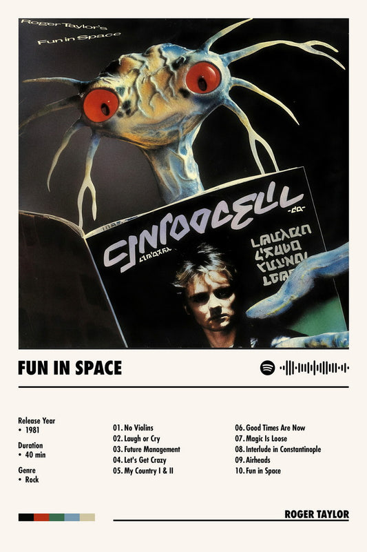 Roger Taylor Fun in Space Album Cover Music Poster Rock Wall Art Home Decor for Living Room Vintage Rock Band Aesthetic Classic Rock Music Print Retro Legendary Band