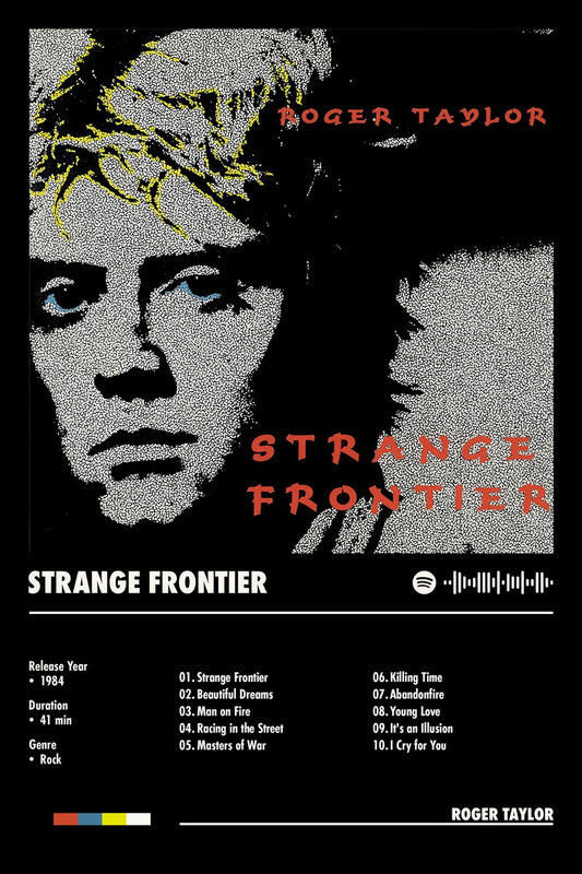 Roger Taylor Strange Frontier Black Album Cover Music Poster Rock Wall Art Home Decor for Living Room Vintage Rock Band Aesthetic Classic Rock Music Print Retro Legendary Band