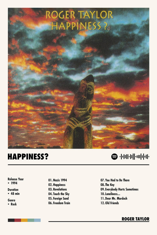 Roger Taylor Happiness Album Cover Music Poster Rock Wall Art Home Decor for Living Room Vintage Rock Band Aesthetic Classic Rock Music Print Retro Legendary Band