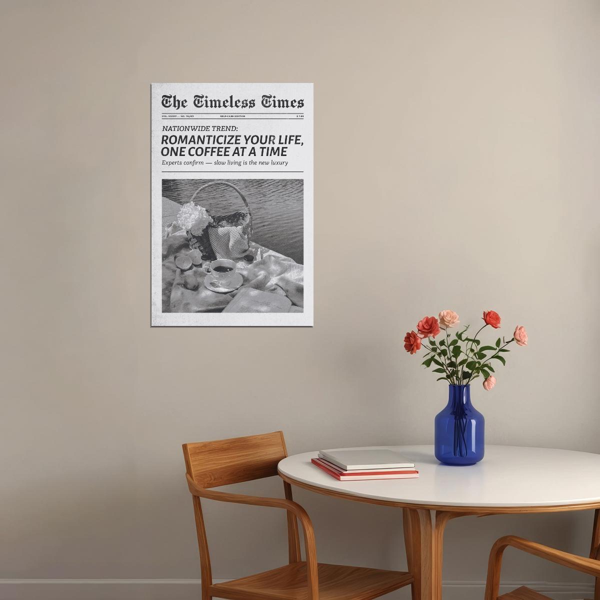Vintage Coffee Culture Poster Newspaper Print Soft Vintage Romantic Wall Art Office Kitchen Decor Slow Living Cozy Aesthetic - xonomax