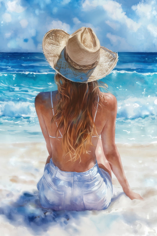 Coastal Cowgirl Poster Beach Watercolor Painting Print Preppy Coquette Wall Art Trendy Beachy Living Room Bedroom Decor Coastal Granddaughter Aesthetic - xonomax