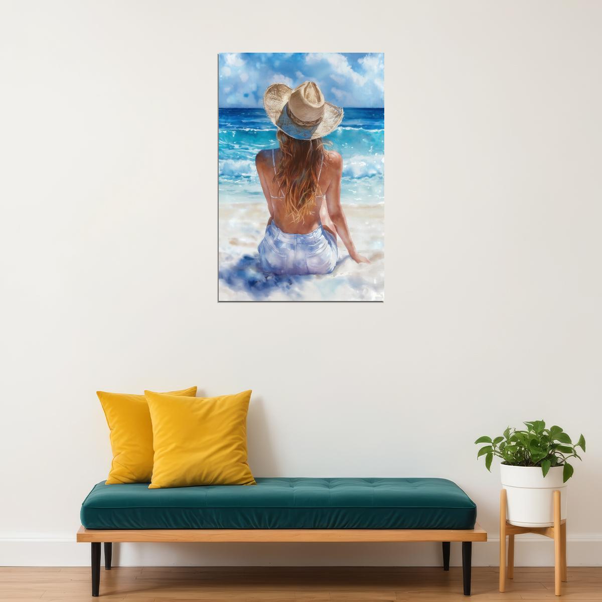 Coastal Cowgirl Poster Beach Watercolor Painting Print Preppy Coquette Wall Art Trendy Beachy Living Room Bedroom Decor Coastal Granddaughter Aesthetic - xonomax