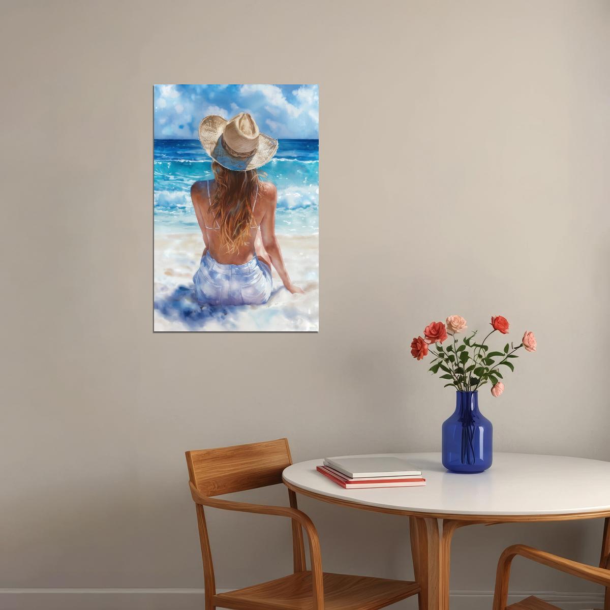 Coastal Cowgirl Poster Beach Watercolor Painting Print Preppy Coquette Wall Art Trendy Beachy Living Room Bedroom Decor Coastal Granddaughter Aesthetic - xonomax