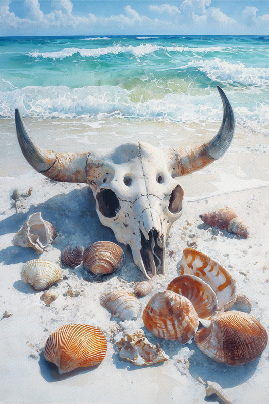 Coastal Cowgirl Poster Seashell Skull Print Western Gothic Wall Art Southern Girl Decor Coastal Granddaughter Aesthetic Painting - xonomax
