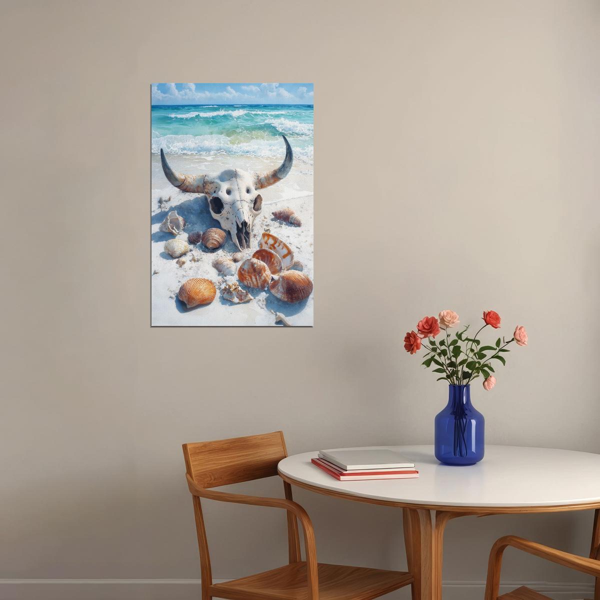 Coastal Cowgirl Poster Seashell Skull Print Western Gothic Wall Art Southern Girl Decor Coastal Granddaughter Aesthetic Painting - xonomax