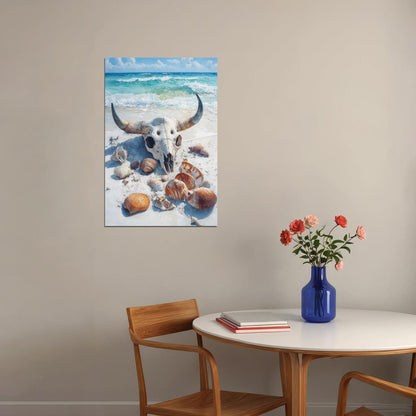 Coastal Cowgirl Poster Seashell Skull Print Western Gothic Wall Art Southern Girl Decor Coastal Granddaughter Aesthetic Painting - xonomax