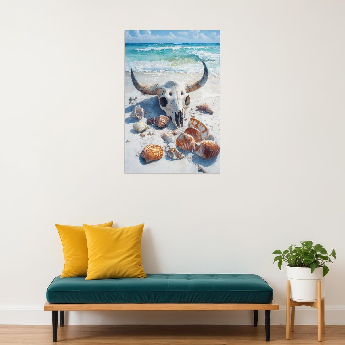 Coastal Cowgirl Poster Seashell Skull Print Western Gothic Wall Art Southern Girl Decor Coastal Granddaughter Aesthetic Painting - xonomax