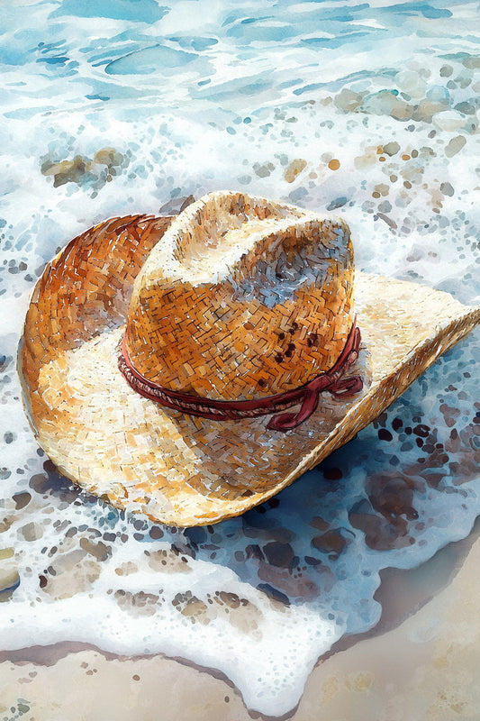 Coastal Western Cowgirl Poster Watercolor Painting Print Beach Side Southern Girl Wall Art Rustic Coastal Granddaughter Aesthetic - xonomax