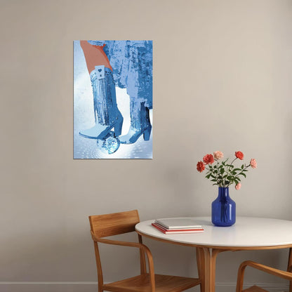 Funky Disco Cowgirl Poster Sparkly Blue Western Boots Print Disco Ball Trendy Party Wall Art - xonomax