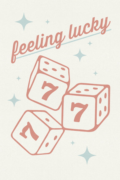 Feeling Lucky Pastel Poster Retro Lucky Number 7 Dice Print Western Aesthetic - xonomax